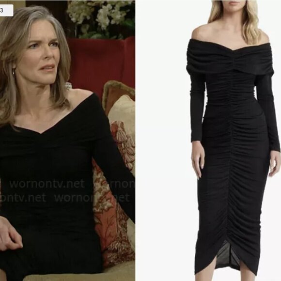 NEW MISHA Isaure Ruched Long Sleeve Bodycon Cocktail Midi Dress S 36 Black - Picture 1 of 8